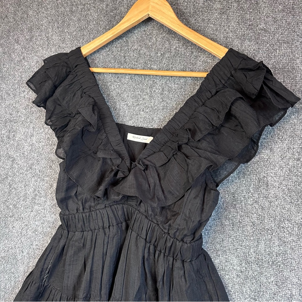 Mustard Seed ruffled flutter sleeve mini dress M layered tiered pockets coquette - Picture 3 of 15